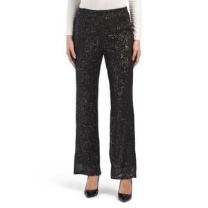 Cable & Gauge Black Sequin Stretchy Pull On Pant Medium Holiday Straight Leg